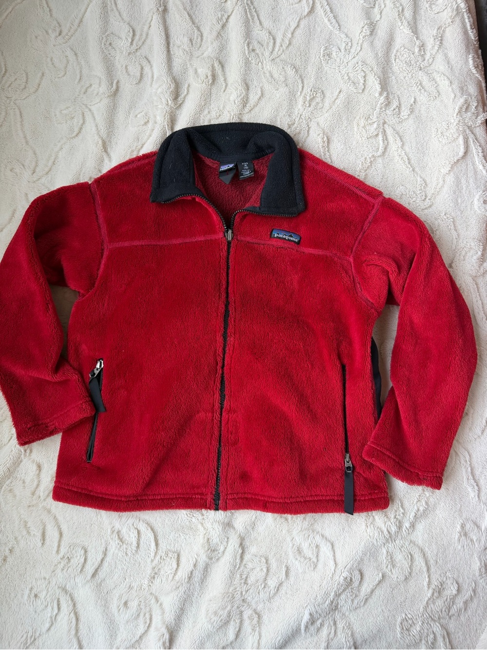Patagonia Kids Red Fleece Jacket with Black Collar